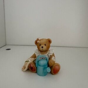 Adorable Bear Figurine with Blue Watering Can